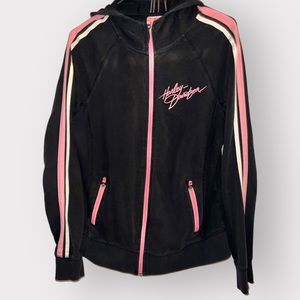 Harley-Davidson Black Hoodie with Pink and White Stripes
